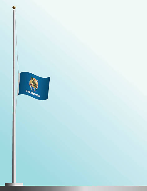 Flag of Oklahoma at Half-Staff EPS, Layered PSD, High and Low-Resolution JPGs included. Flag of Oklahoma flies at half-staff as a symbol of mourning. flag half mast stock illustrations