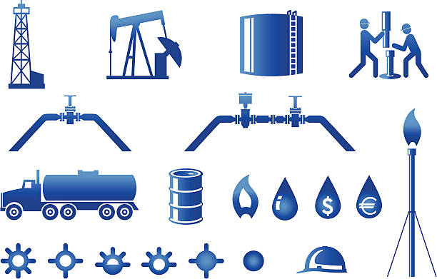 illustrazioni stock, clip art, cartoni animati e icone di tendenza di icone di industria di petrolio e gas - gasoline fossil fuel dollar sign fuel and power generation