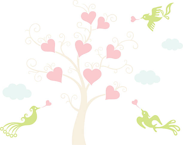 사랑입니다 나무 & 새 - ornate swirl heart shape beautiful stock illustrations