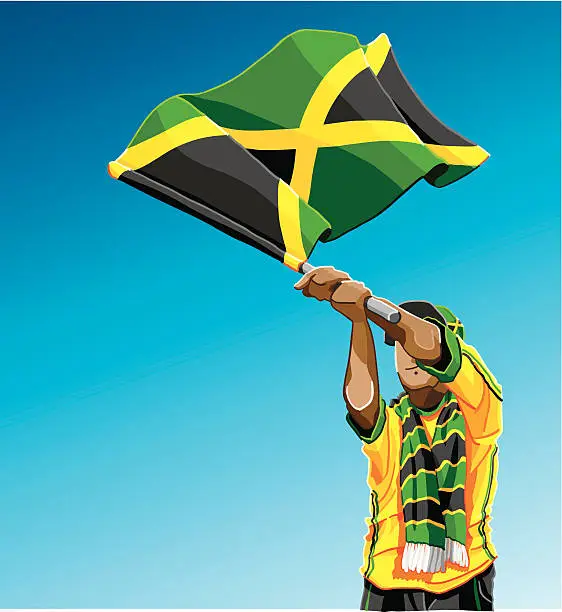 Vector illustration of Jamaica Waving Flag Soccer Fan