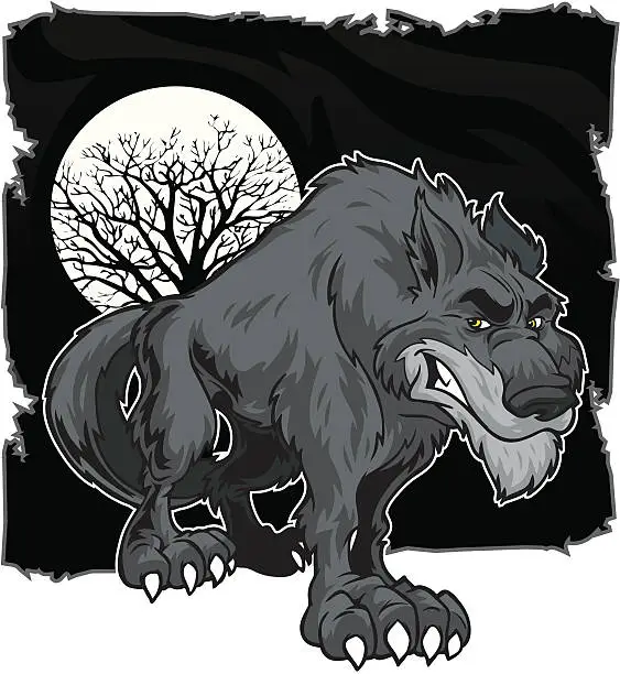 Vector illustration of Wolf and Moon