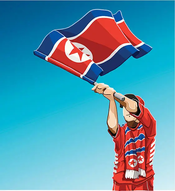 Vector illustration of North Korea Waving Flag Soccer Fan