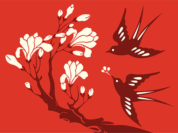 illustrazioni stock, clip art, cartoni animati e icone di tendenza di fiori & rondine deliziare - magnolia blossom flower single flower