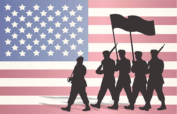 Soldiers Marching vector art illustration