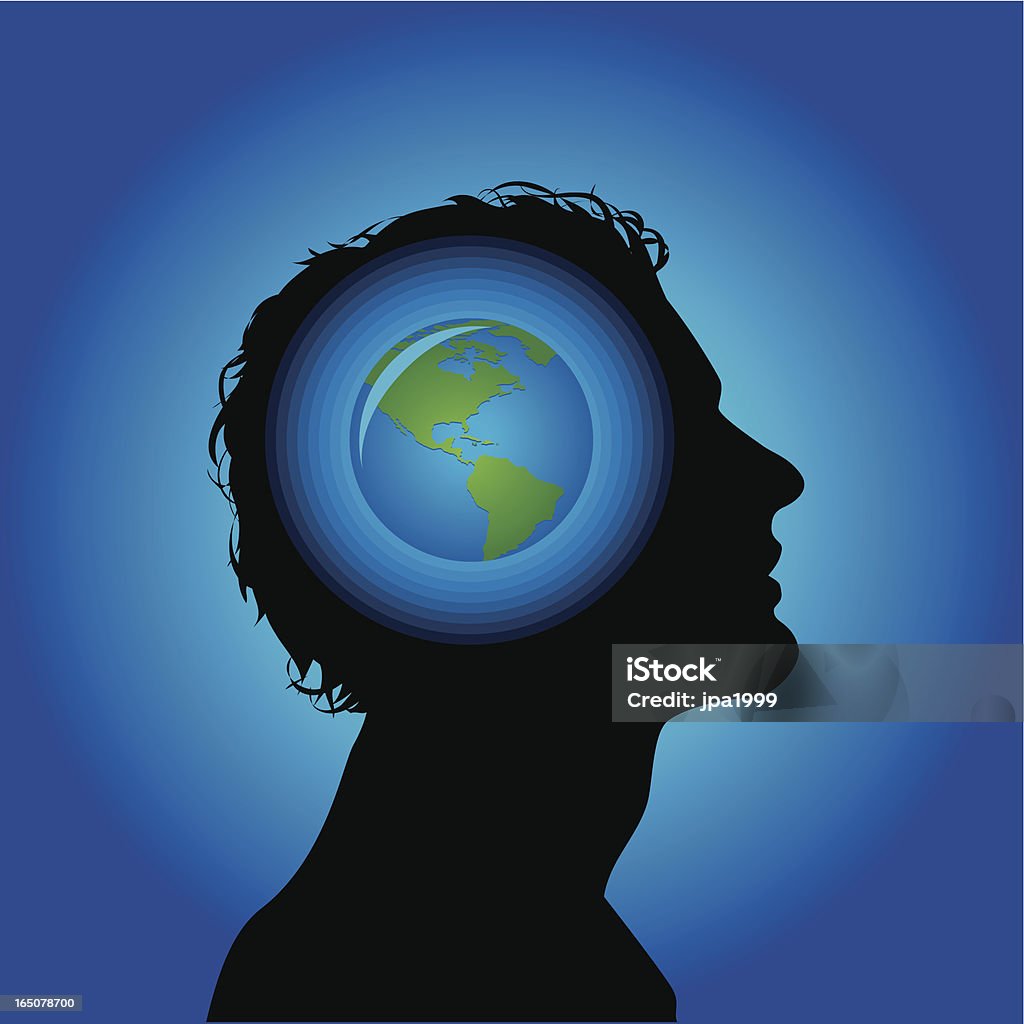Earth head Silhouette of a head and glowing globe. Globe - Navigational Equipment stock vector