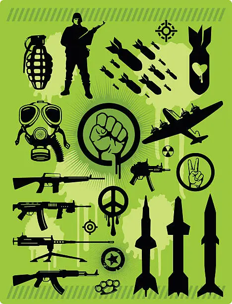 Vector illustration of Military war and weaponry icon set