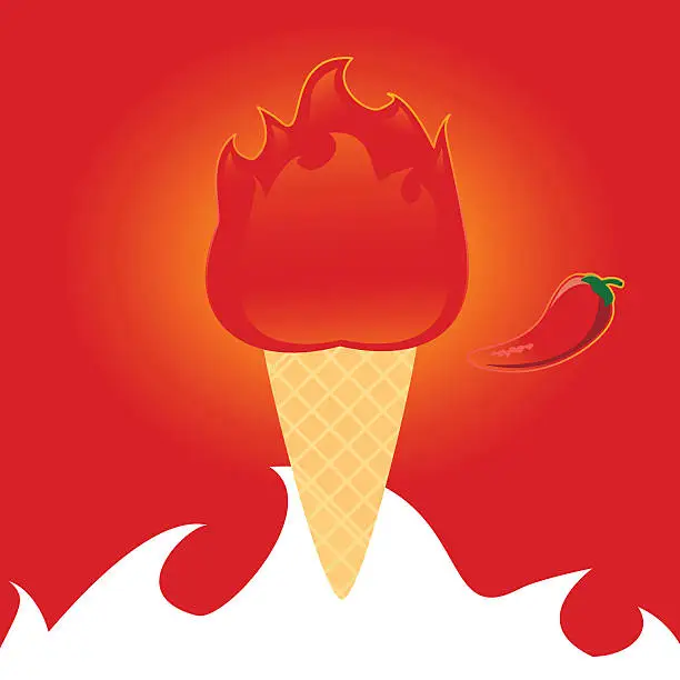 Vector illustration of Red Hot Chili Pepper Ice Cream Flambe