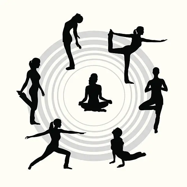 Vector illustration of Yoga Circle Vector Silhouette
