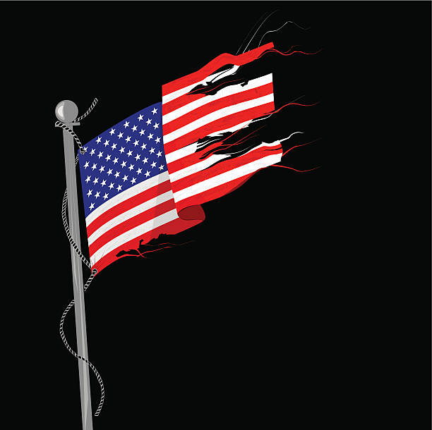 Illustration of a tattered flag against a black background Eps and ai included. betsy ross house stock illustrations