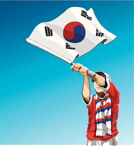 Vector illustration of South Korea Waving Flag Soccer Fan