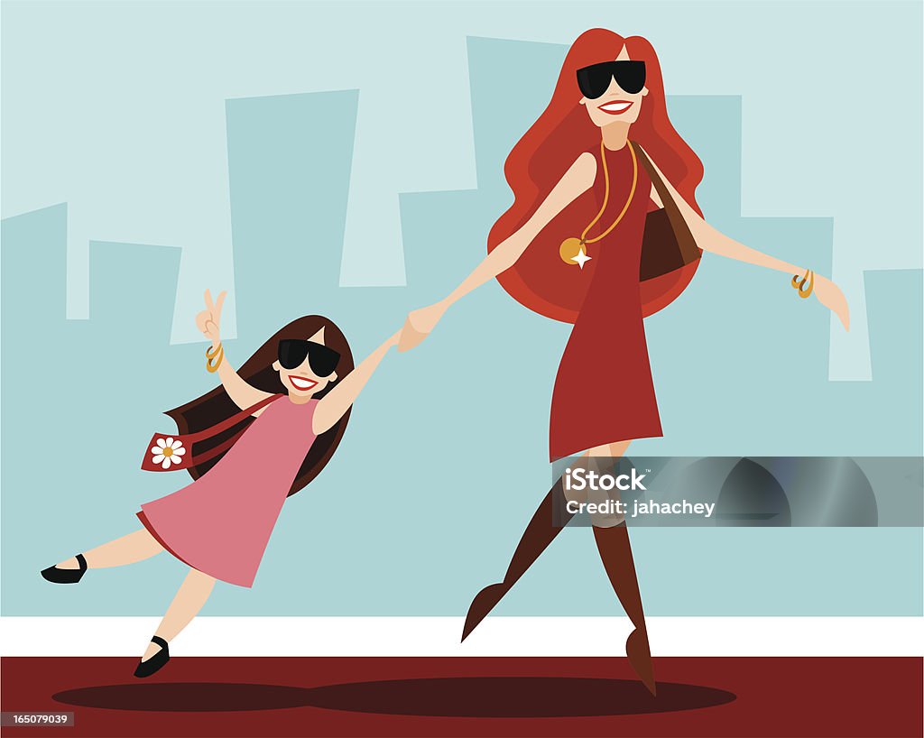 Celeb with Child Celebrity mother and daughter walking the red carpet. Characters grouped separately. No gradients, no transparencies. Download also includes SVG version of file (can be used with Inkscape open sourceware). Child stock vector