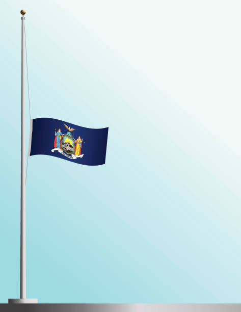 Flag of New York at Half-Staff EPS, Layered PSD, High and Low-Resolution JPGs included. Flag of New York flies at half-staff as a symbol of mourning. flag half mast stock illustrations