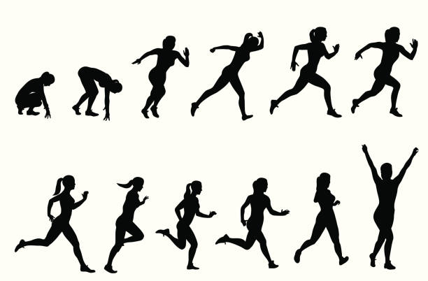 siluet vektor seratus meter - lari 100 meter foto ilustrasi stok