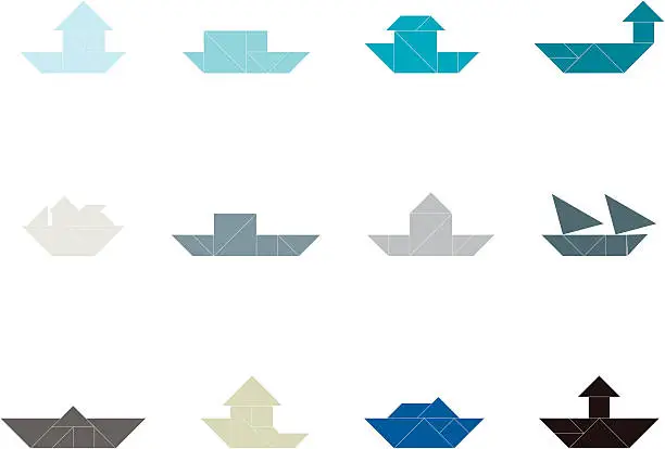 Vector illustration of Tangram Ship Set | 001