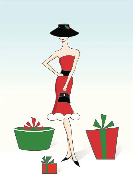 Vector illustration of Fashionable Woman Christmas Shopping
