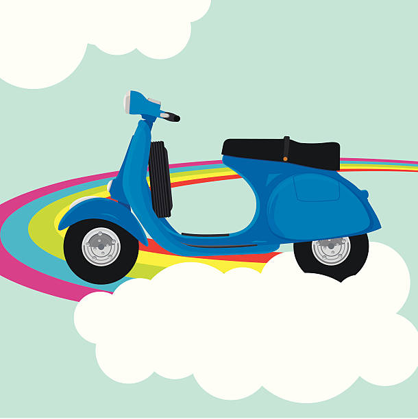 ilustrações de stock, clip art, desenhos animados e ícones de arco-íris da vespa - vespa scooter