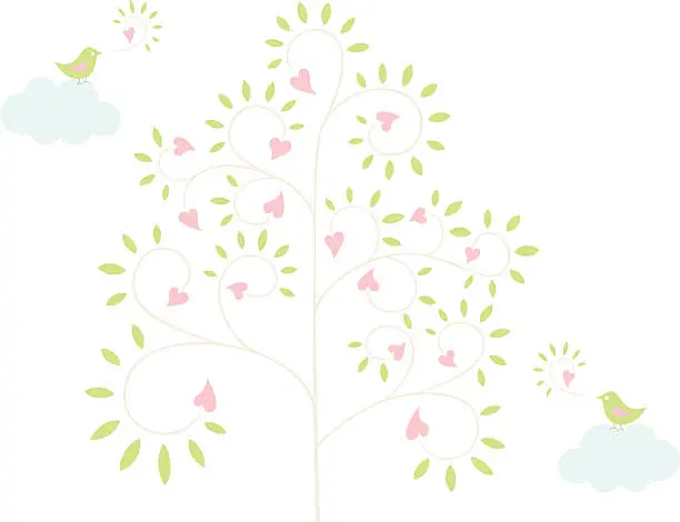 Vector illustration of Love Tree & Birdies