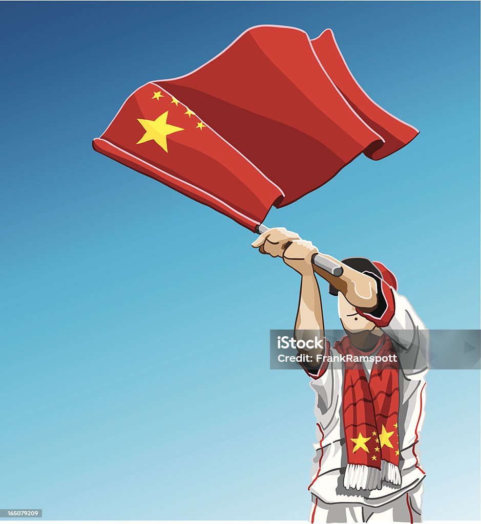 Agitant le drapeau de la Chine Fan de football - clipart vectoriel de Adulte libre de droits