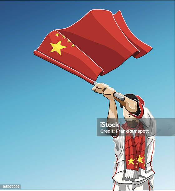 Acenando A Bandeira Fã De Futebol Da China - Arte vetorial de stock e mais imagens de Acenar - Acenar, Adulto, Audiência