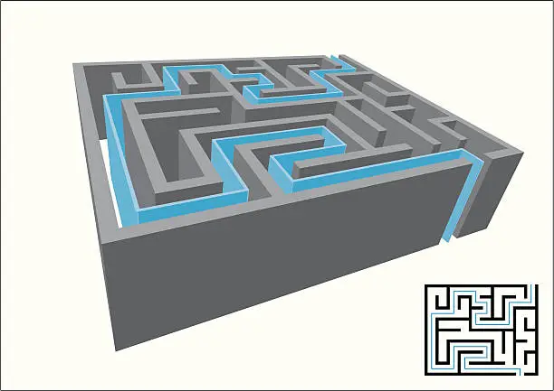 Vector illustration of 3D Maze, Solved