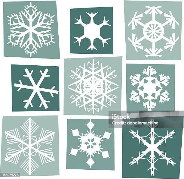 Ilustración de Nueve Snowflakes y más Vectores Libres de Derechos de Abstracto - Abstracto, Azul, Celebración - Acontecimiento