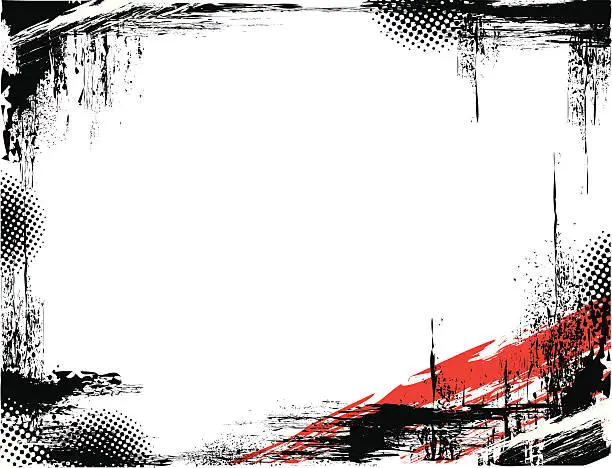 Vector illustration of Black grunge frame with a red accent in the right corner