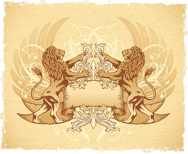 illustrazioni stock, clip art, cartoni animati e icone di tendenza di stemma del leone - lion coat of arms shield backgrounds