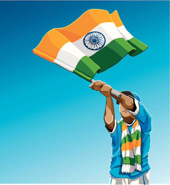 ilustraciones, imágenes clip art, dibujos animados e iconos de stock de agitando de fútbol de bandera india - indian flag flag india indian culture