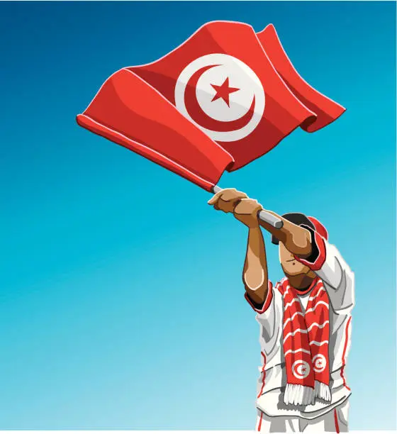 Vector illustration of Tunisia Waving Flag Soccer Fan