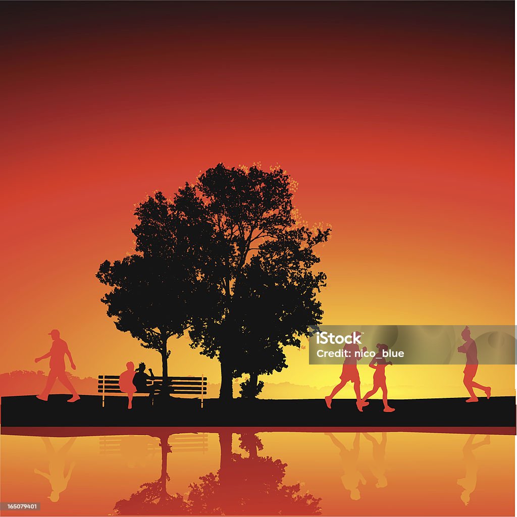 Park scene On a warm sunny day nothing beats that evening jog in the park. Or maybe you just want to cuddle on the park bench and watch the sunset... that's ok too :-D Activity stock vector