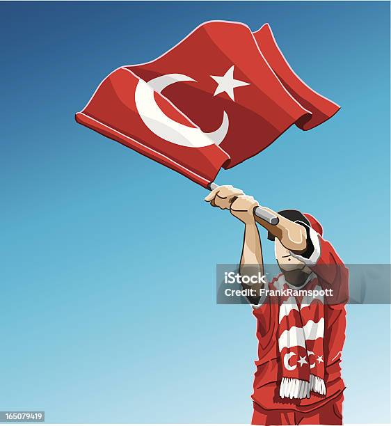 Agitant Le Drapeau De La Turquie Fan De Football Vecteurs libres de droits et plus d'images vectorielles de Football - Football, Fan, Culture turque