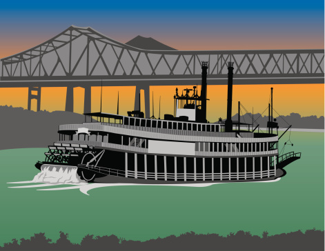 Illustration of riverboat on the Mississippi River in New Orleans. AI vs 10, large 300 dpi jpg included.