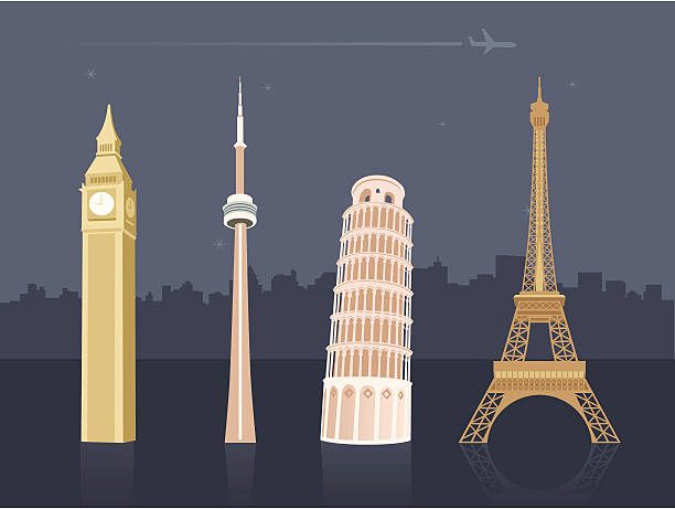 International landmarks and travel destinations International landmarks / travel destinations. From the left: clock tower stock illustrations