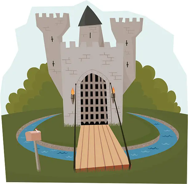 Vector illustration of Castle, Moat & Mailbox