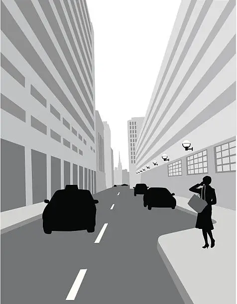 Vector illustration of Hailing A Cab Vector Silhouette