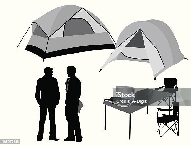 Happy Camping Vector Silhouette Stock Illustration - Download Image Now - Camping, Tent, Activity