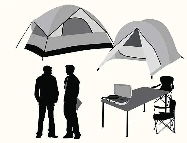 Vector illustration of Happy Camping Vector Silhouette