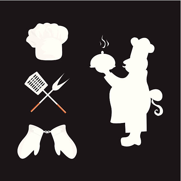 cooking set cook set chef silhouettes stock illustrations