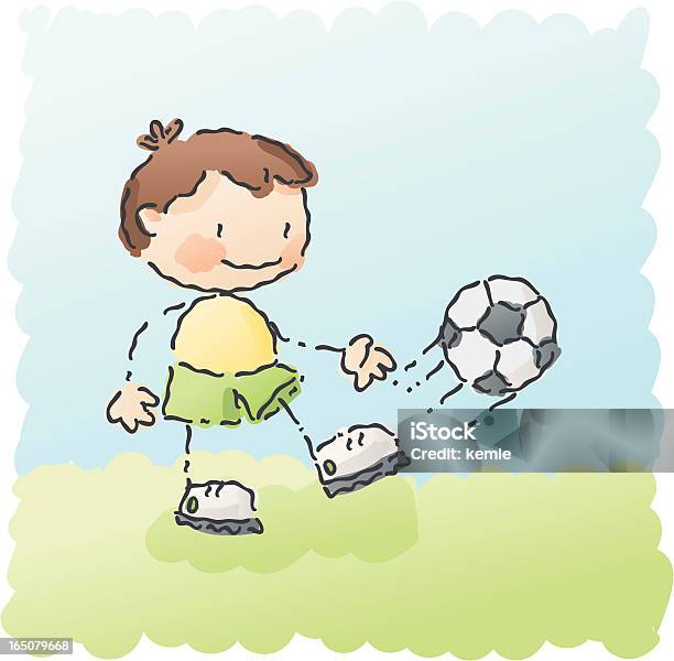 Небрежным Узором Футбол Мальчик — стоковая векторная графика и другие изображения на тему Kids' Soccer - Kids' Soccer, Акварельная живопись, Активный образ жизни