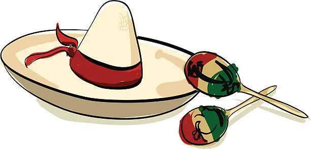 Vector illustration of Sombrero and Maracas