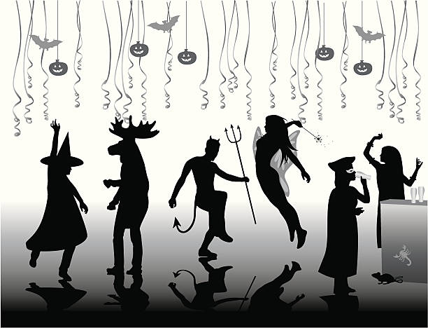 halloweenadults - party women dancing focus on shadow stock illustrations