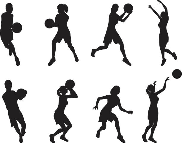 illustrazioni stock, clip art, cartoni animati e icone di tendenza di donne giocatori di basket - womens basketball