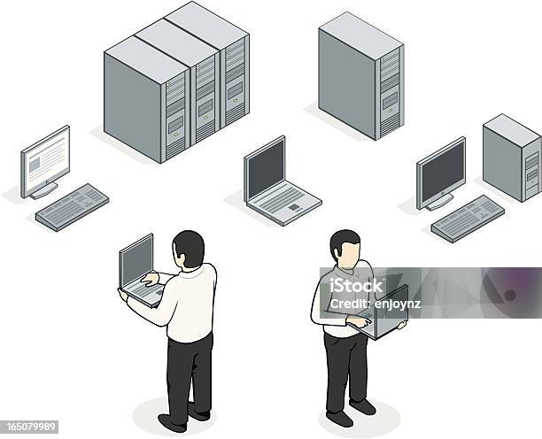 男性とコンピューターズ - ネットワークサーバーのベクターアート素材や画像を多数ご用意 - ネットワークサーバー, 塔, 投影図