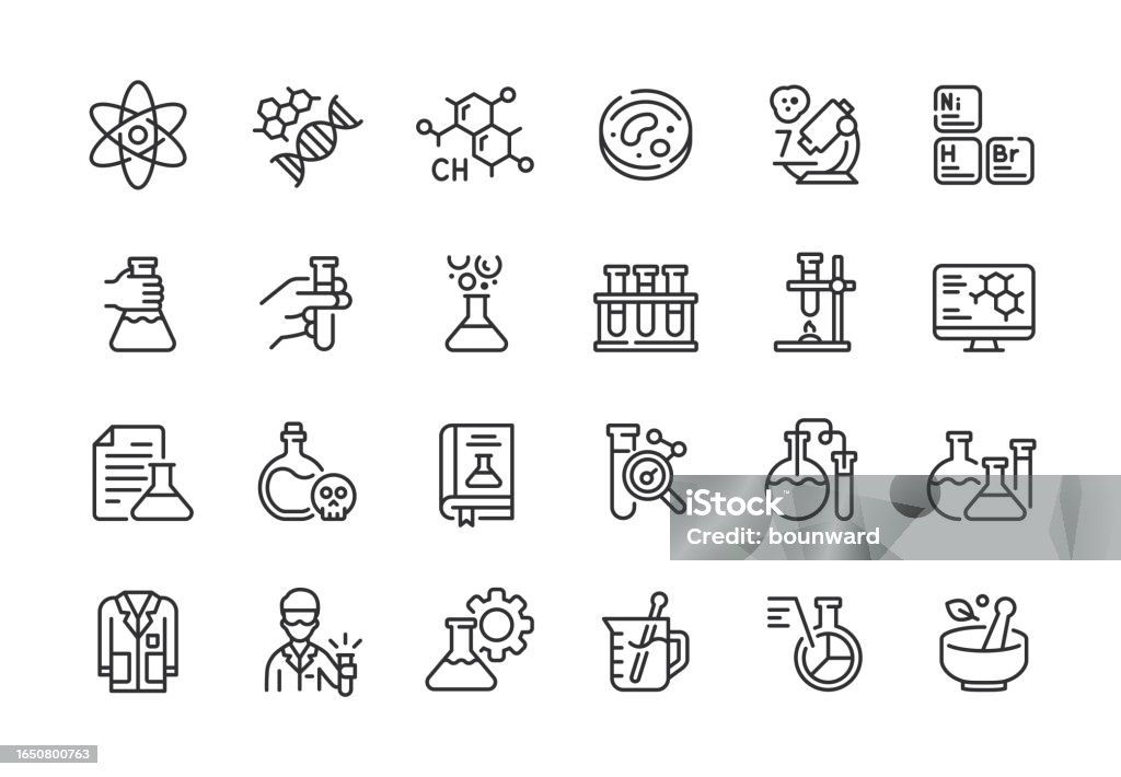 Chemistry Line Icons Editable Stroke Set of chemistry line vector icons. Editable stroke. Icon Symbol stock vector Chemistry Line Icons Editable Stroke Set of chemistry line vector icons. Editable stroke. Icon Symbol stock vector