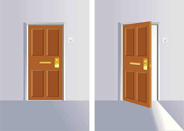 ilustrações de stock, clip art, desenhos animados e ícones de abrir e fechar a porta - open front door
