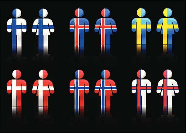 Vector illustration of Scandinavian Flag People