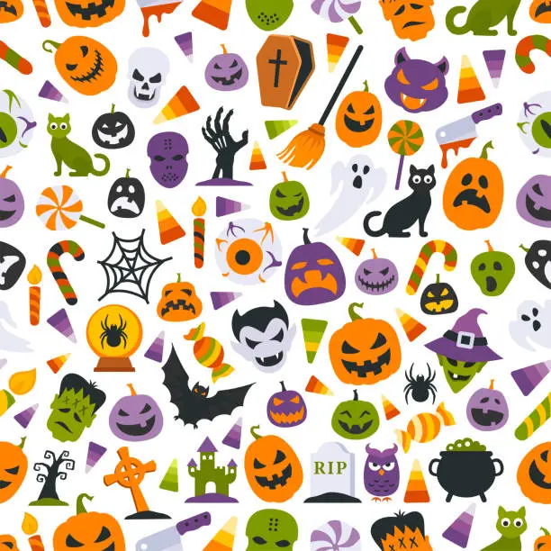 Vector illustration of Halloween Seamless Pattern.