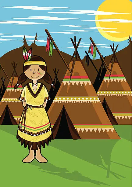 Vector illustration of Native American Indian Girl