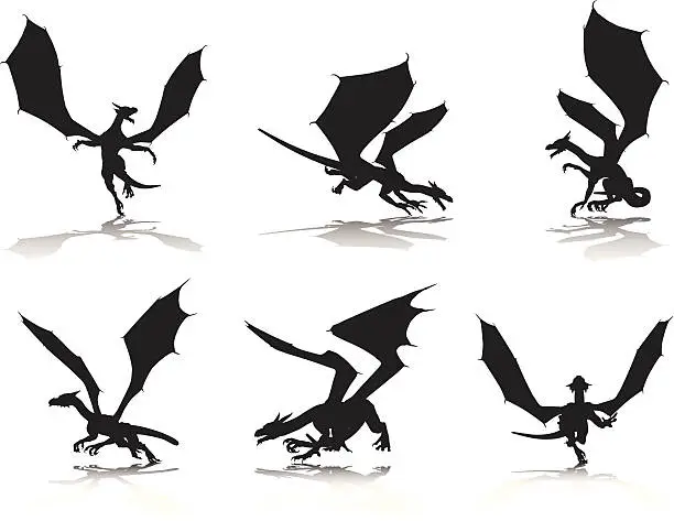 Vector illustration of Dragon Silhouette Collection