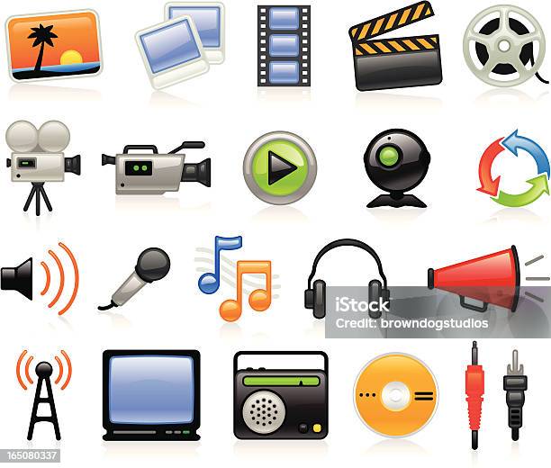 Multimedia Icons Color Stock Illustration - Download Image Now - Antenna - Aerial, Arts Culture and Entertainment, CD-ROM